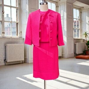 Vintage 1960’s “That Devonbrook Look” Pink Jacket, Blouse, & Skirt Suit Set Sz S